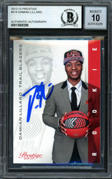 Damian Lillard Autographed 2012-13 Panini Prestige Rookie Card #214 Portland Trail Blazers Auto Grade Gem Mint 10 Beckett BAS #13605388