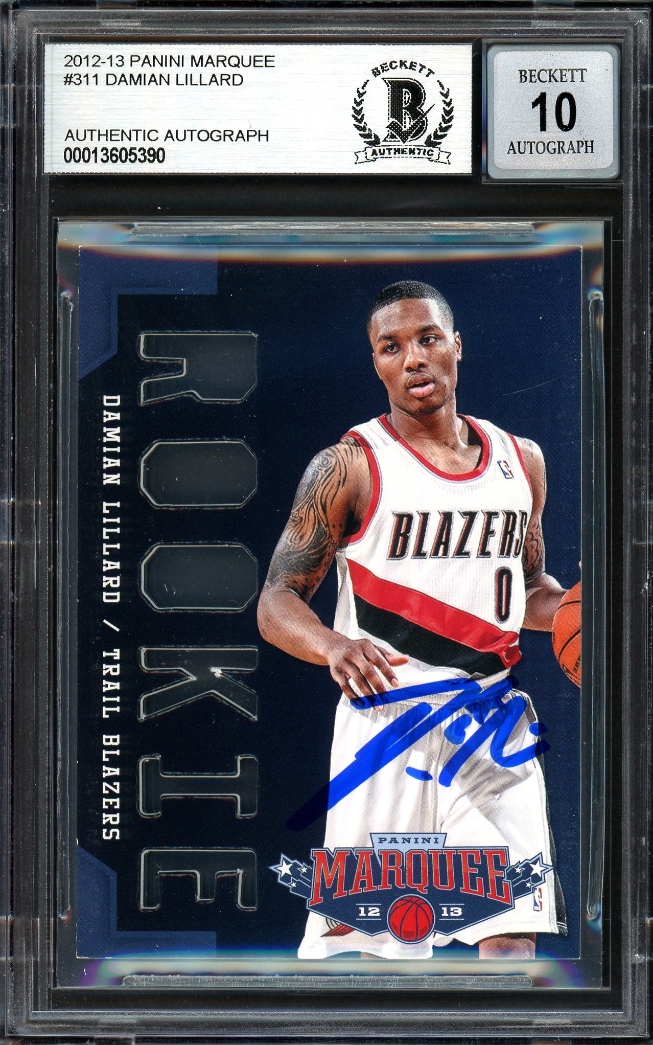 Damian Lillard Autographed 2012-13 Panini Marquee Rookie Card #311 Portland Trail Blazers Auto Grade Gem Mint 10 Beckett BAS #13605390