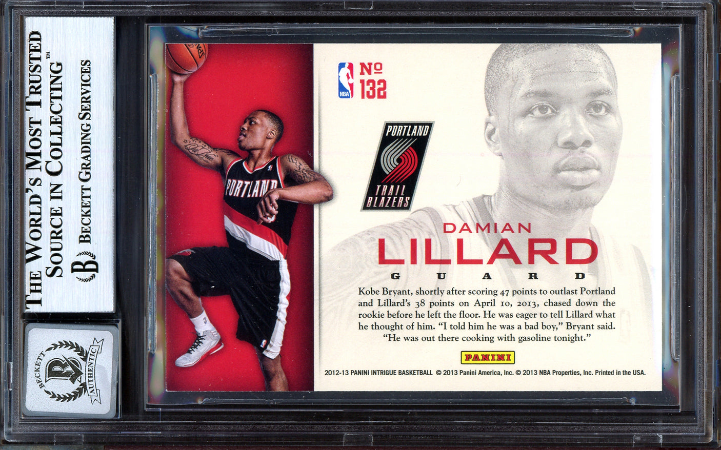 Damian Lillard Autographed 2012-13 Panini Intrigue Rookie Card #132 Portland Trail Blazers Auto Grade Gem Mint 10 Beckett BAS #13605401