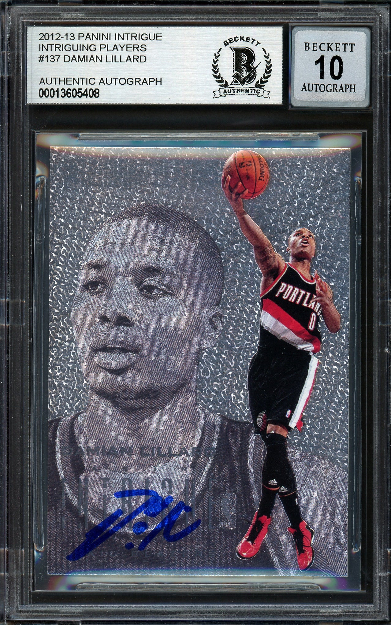 Damian Lillard Autographed 2012-13 Panini Intrigue Rookie Card #137 Portland Trail Blazers Auto Grade Gem Mint 10 Beckett BAS #13605408