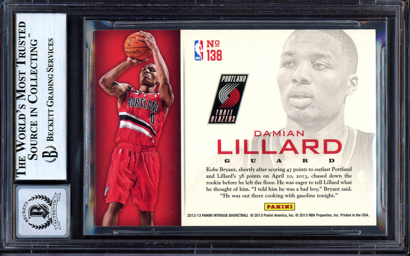 Damian Lillard Autographed 2012-13 Panini Intrigue Rookie Card #138 Portland Trail Blazers Auto Grade Gem Mint 10 Beckett BAS #13605409