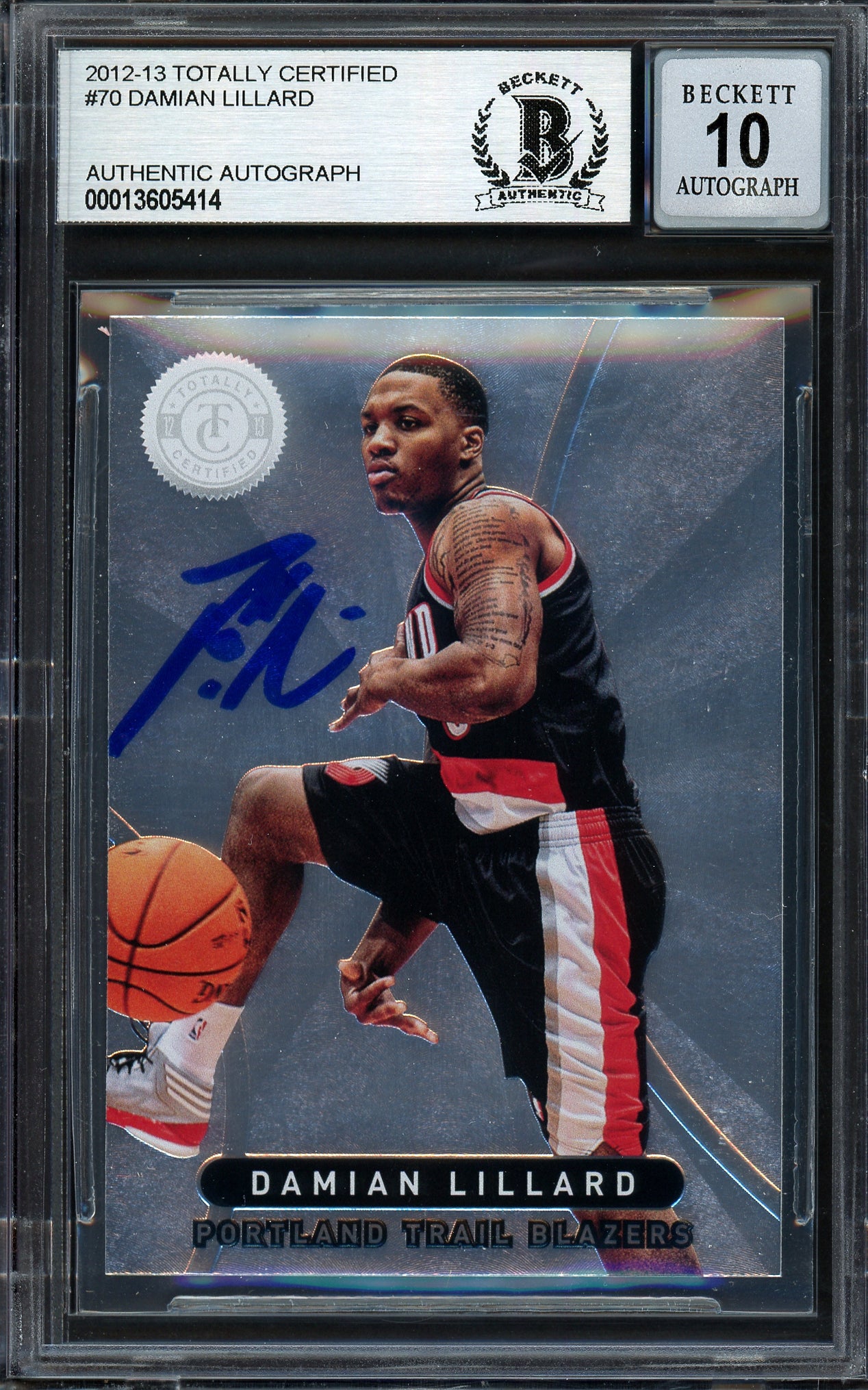 Damian Lillard Autographed 2012-13 Panini Totally Certified Rookie Card #70 Portland Trail Blazers Auto Grade Gem Mint 10 Beckett BAS #13605414
