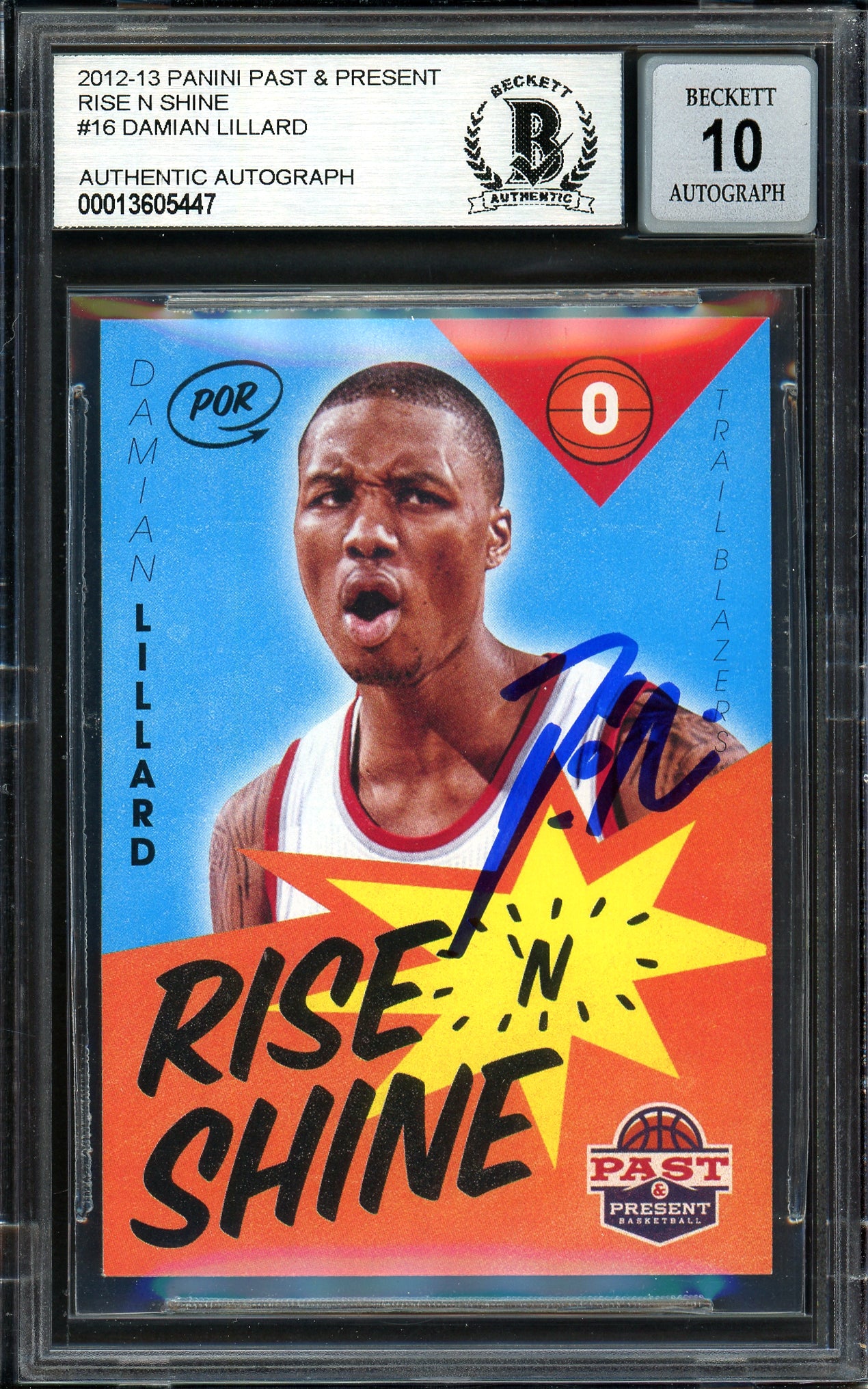Damian Lillard Autographed 2012-13 Panini Past & Present Rise N Shine Rookie Card #16 Portland Trail Blazers Auto Grade Gem Mint 10 Beckett BAS #13605447