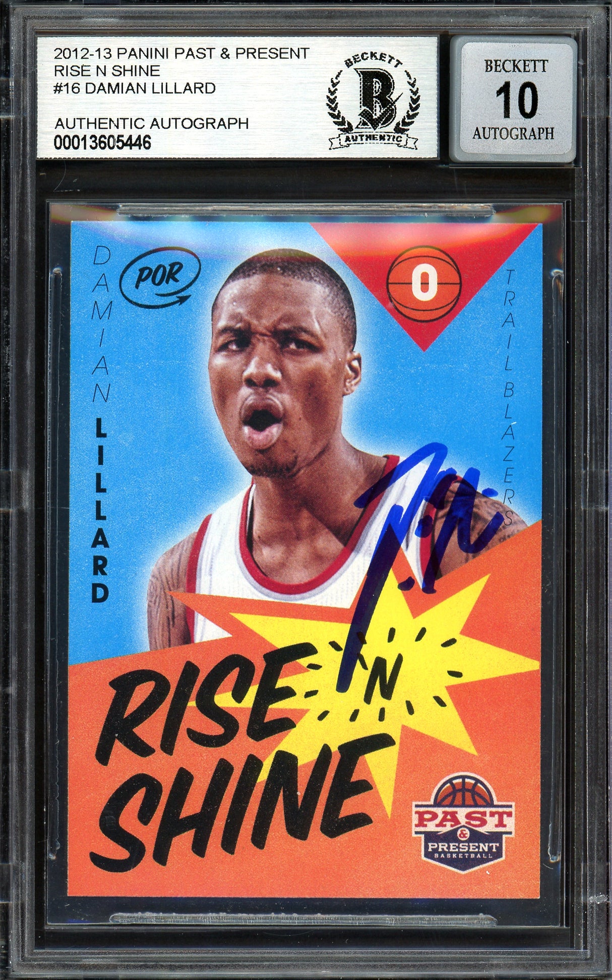 Damian Lillard Autographed 2012-13 Panini Past & Present Rise N Shine Rookie Card #16 Portland Trail Blazers Auto Grade Gem Mint 10 Beckett BAS #13605446