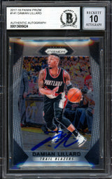 Damian Lillard Autographed 2017-18 Panini Prizm Card #141 Portland Trail Blazers Auto Grade Gem Mint 10 Beckett BAS Stock #199602