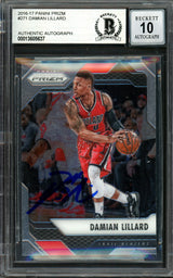 Damian Lillard Autographed 2016-17 Panini Prizm Card #271 Portland Trail Blazers Auto Grade Gem Mint 10 Beckett BAS #13605637