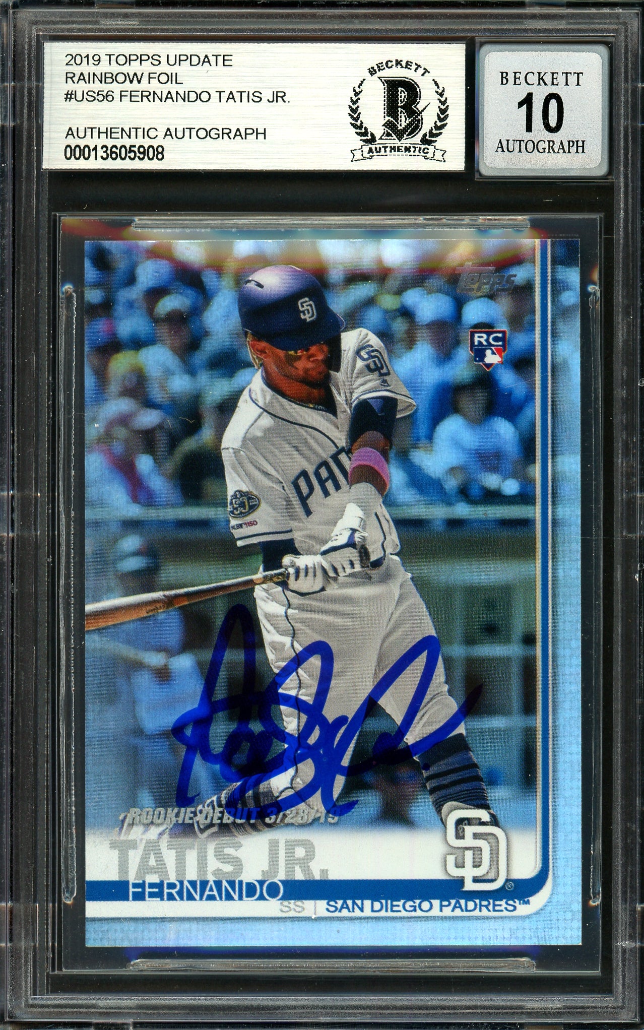 Fernando Tatis Jr. Autographed 2019 Topps Update Rainbow Foil Rookie Card #US56 San Diego Padres Auto Grade Gem Mint 10 Beckett BAS #13605908