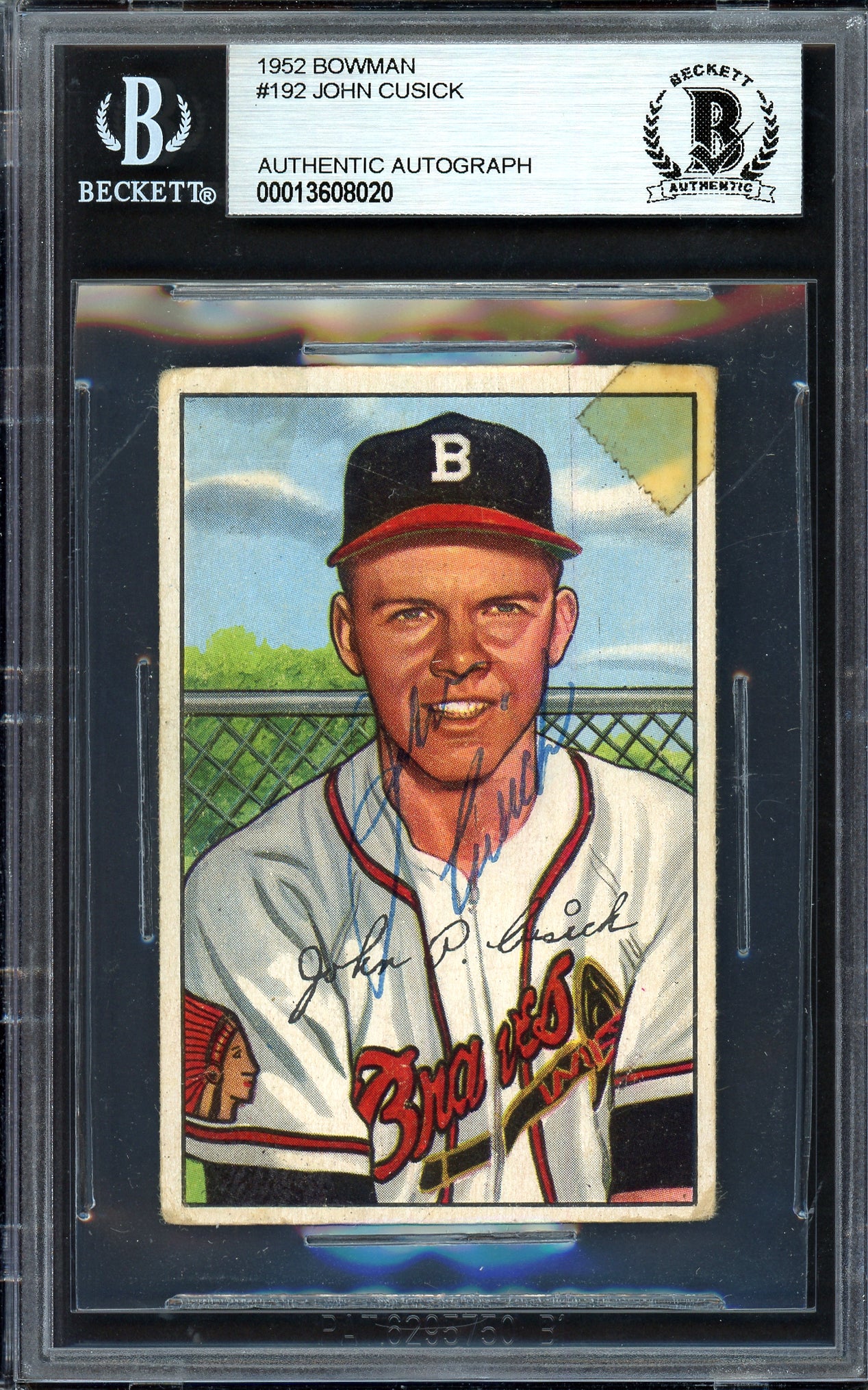 John Cusick Autographed 1952 Bowman Card #192 Boston Braves Beckett BAS #13608020