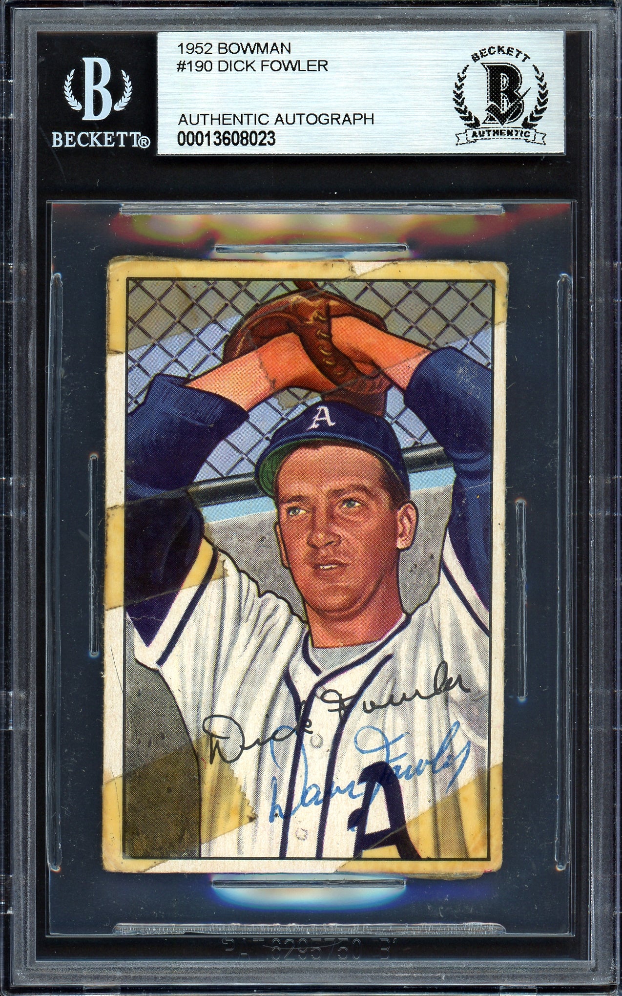 Dick Fowler Autographed 1952 Bowman Card #190 Philadelphia A's Beckett BAS #13608023
