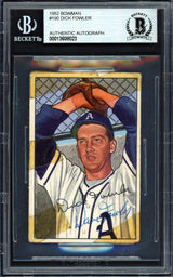 Dick Fowler Autographed 1952 Bowman Card #190 Philadelphia A's Beckett BAS #13608023