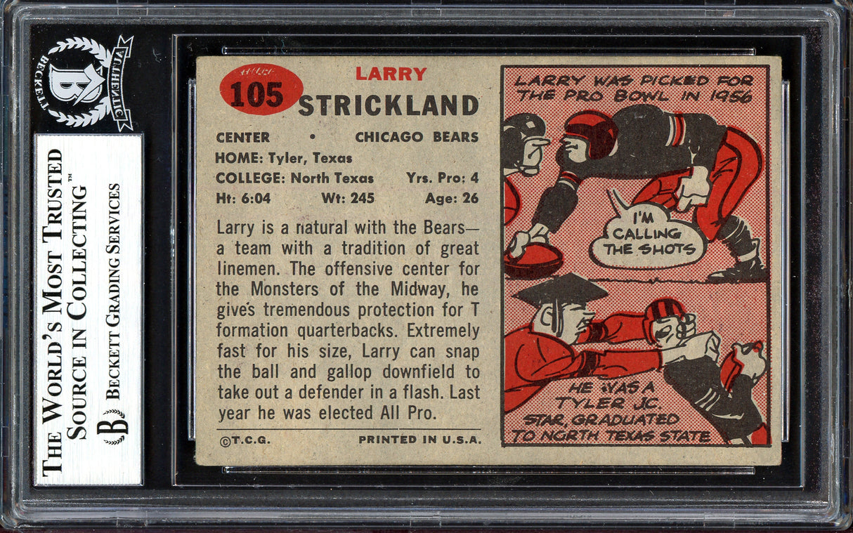 Larry Strickland Autographed 1957 Topps Rookie Card #105 Chicago Bears Beckett BAS #13608287