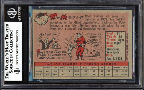 Ramon Ray Monzant Autographed 1958 Topps Card #447 San Francisco Giants Beckett BAS #13608393