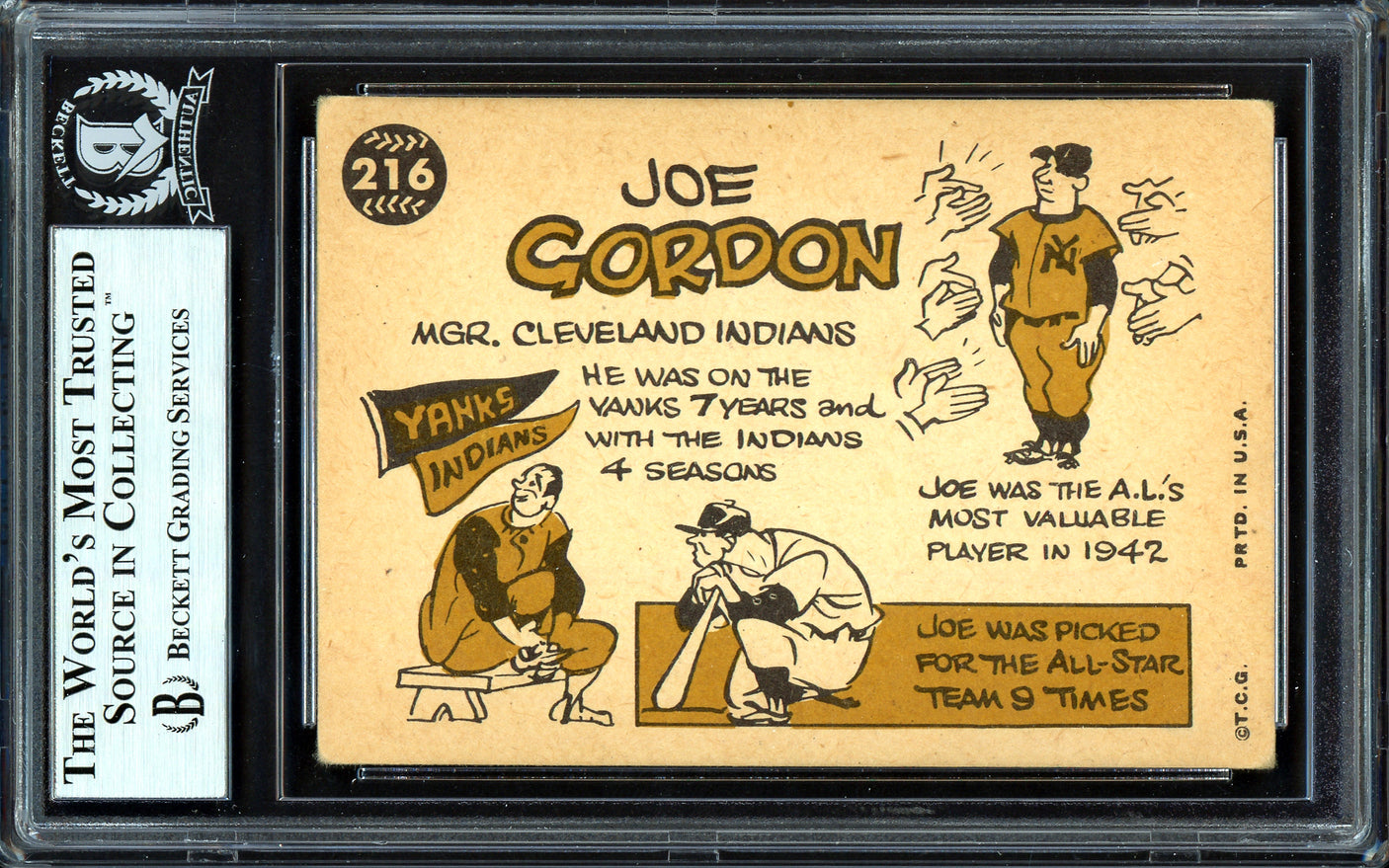 Joe Gordon Autographed 1960 Topps Card #216 Cleveland Indians Beckett BAS #13608554