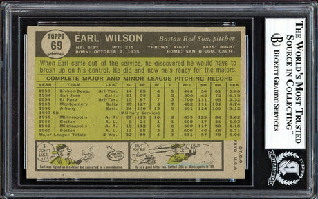 Earl Wilson Autographed 1961 Topps Card #69 Boston Red Sox Beckett BAS #13608593