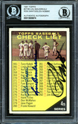 Ron Santo, Lou Boudreau & Glen Hobbie Autographed 1961 Topps Checklist Card #273 Beckett BAS #13608674