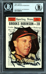 Brooks Robinson Autographed 1961 Topps Card #572 Baltimore Orioles All-Star Beckett BAS #13608810