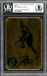 Damian Lillard Autographed 2012-13 Panini Gold Standard Metal Rookie Card #47 Portland Trail Blazers Beckett BAS #13609495