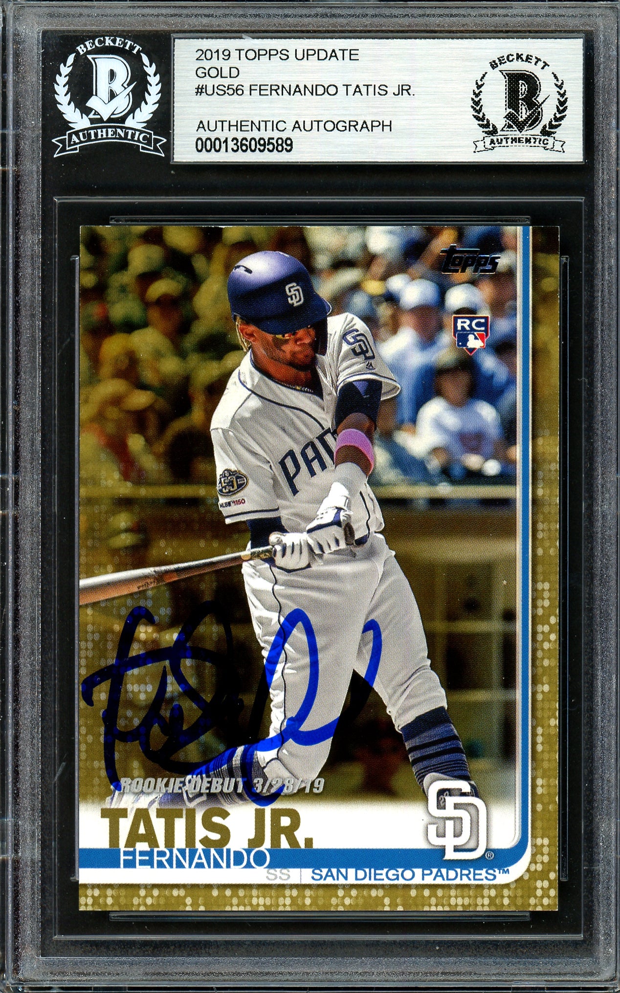 Fernando Tatis Jr. Autographed 2019 Topps Update Gold Rookie Card #US56 San Diego Padres #732/2019 Beckett BAS #13609589