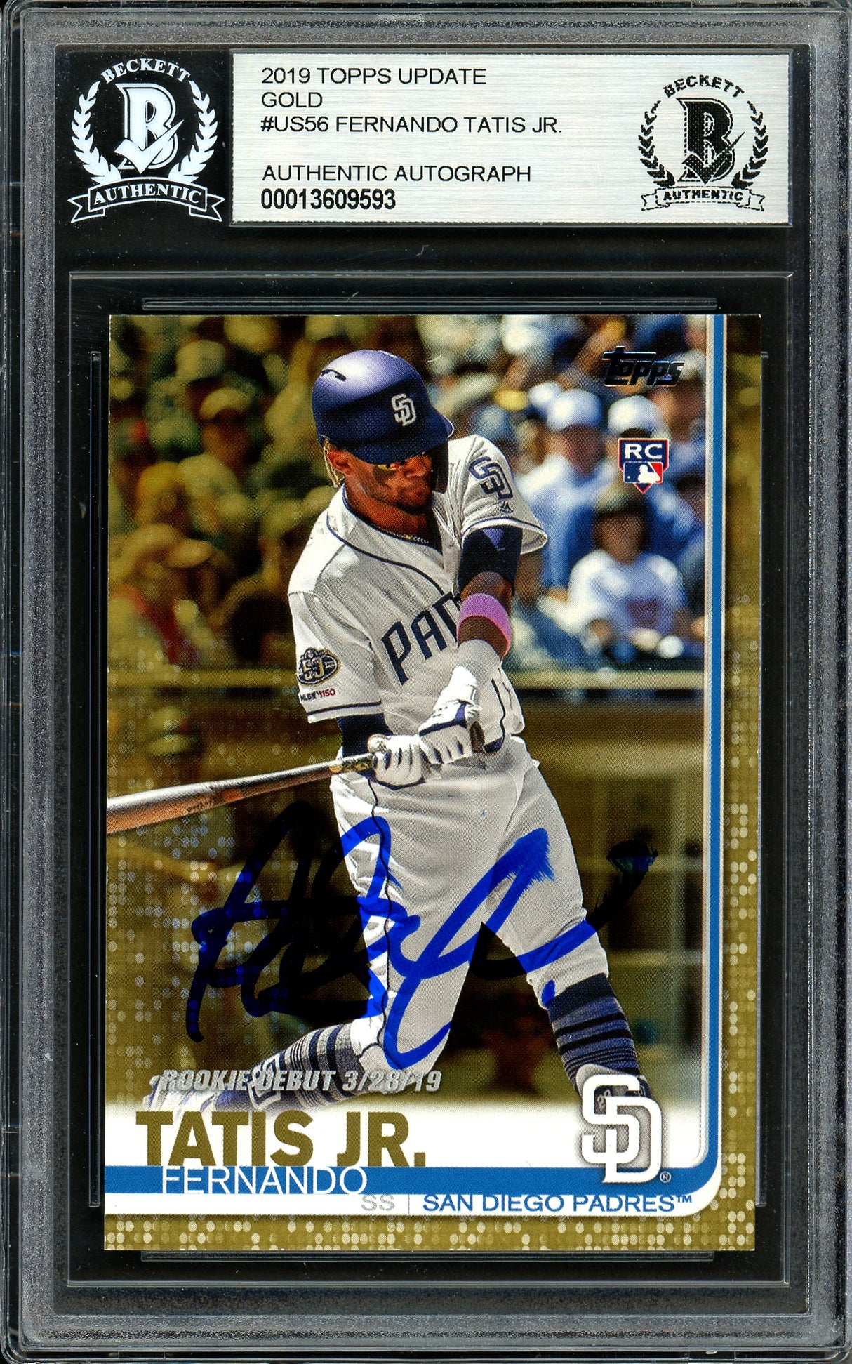 Fernando Tatis Jr. Autographed 2019 Topps Update Gold Rookie Card #US56 San Diego Padres #1641/2019 (Smudged) Beckett BAS #13609593