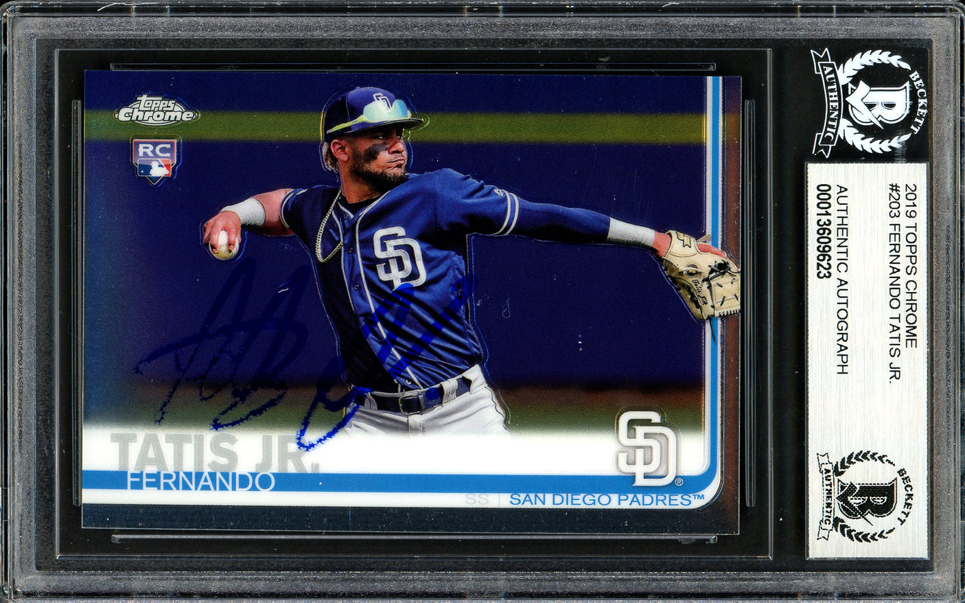 Fernando Tatis Jr. Autographed 2019 Topps Chrome Rookie Card #203 San Diego Padres (Bubbling) Beckett BAS #13609623
