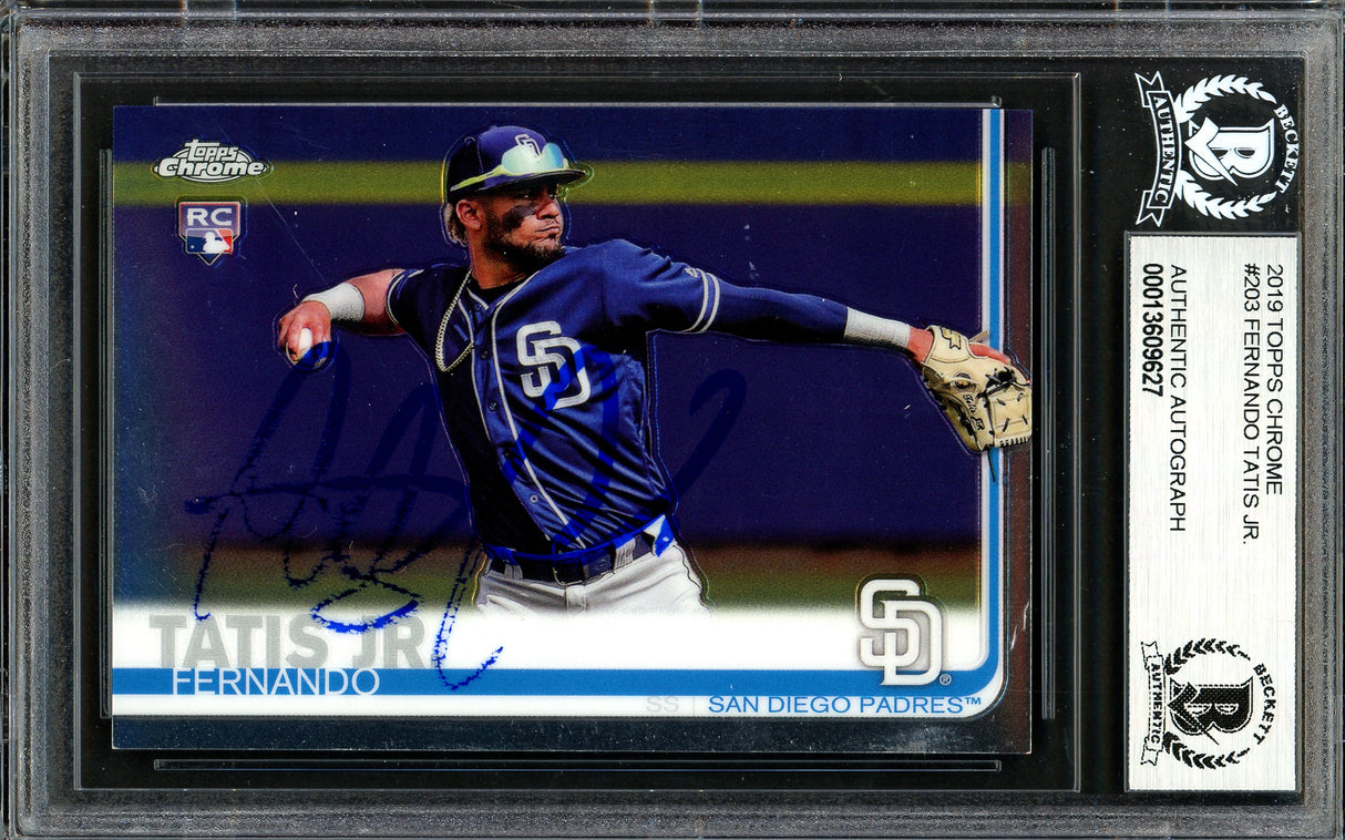Fernando Tatis Jr. Autographed 2019 Topps Chrome Rookie Card #203 San Diego Padres (Bubbling) Beckett BAS #13609627