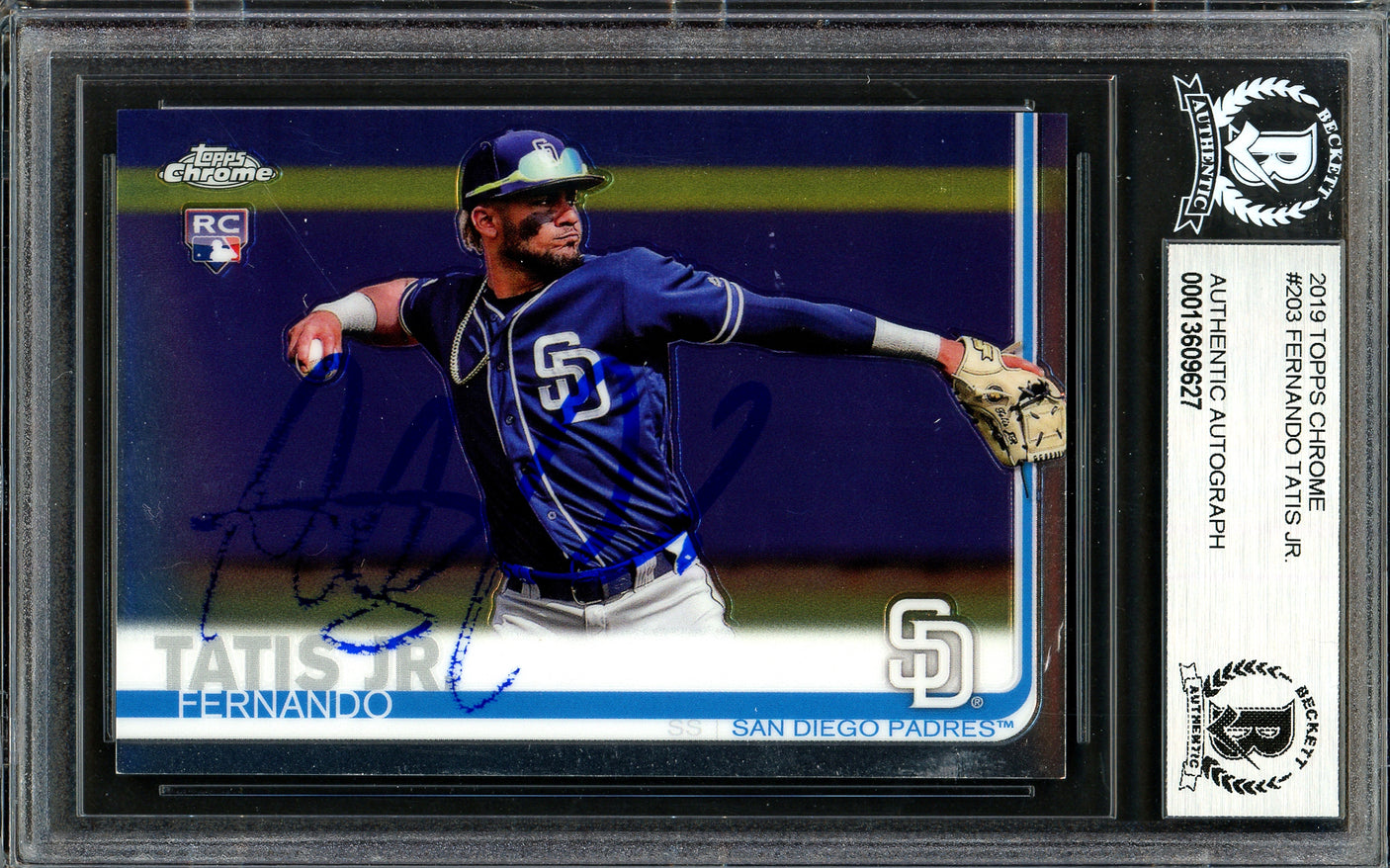 Fernando Tatis Jr. Autographed 2019 Topps Chrome Rookie Card #203 San Diego Padres (Bubbling) Beckett BAS #13609627