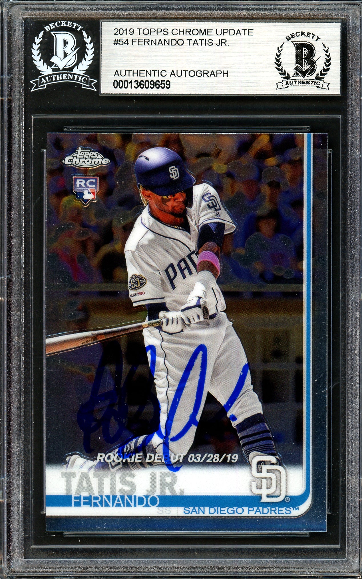 Fernando Tatis Jr. Autographed 2019 Topps Chrome Update Rookie Card #54 San Diego Padres Beckett BAS #13609659