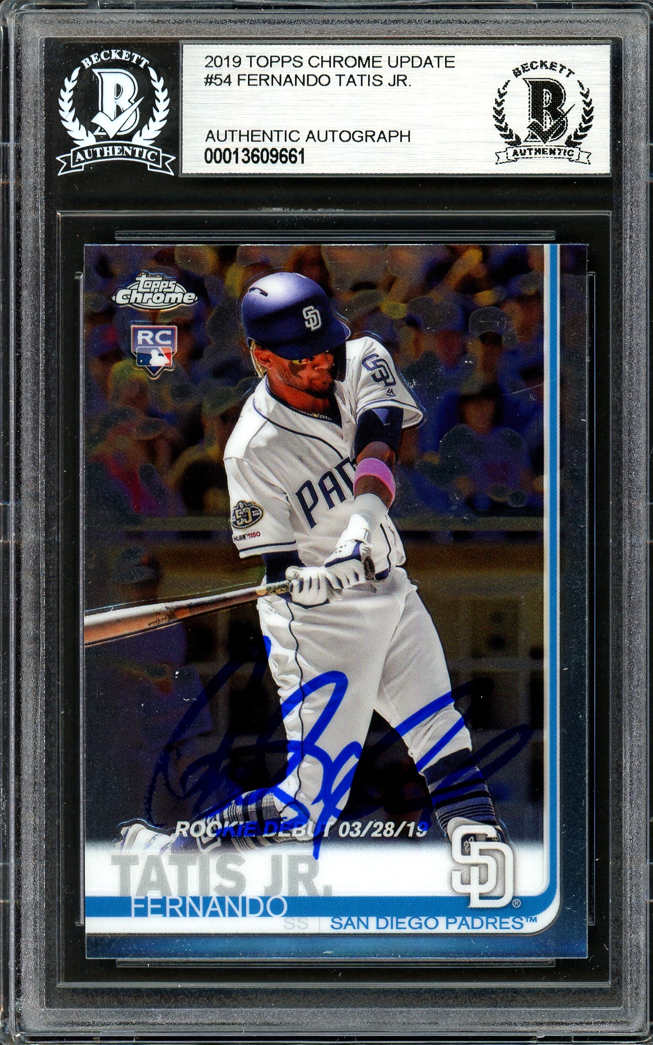 Fernando Tatis Jr. Autographed 2019 Topps Chrome Update Rookie Card #54 San Diego Padres Beckett BAS #13609661