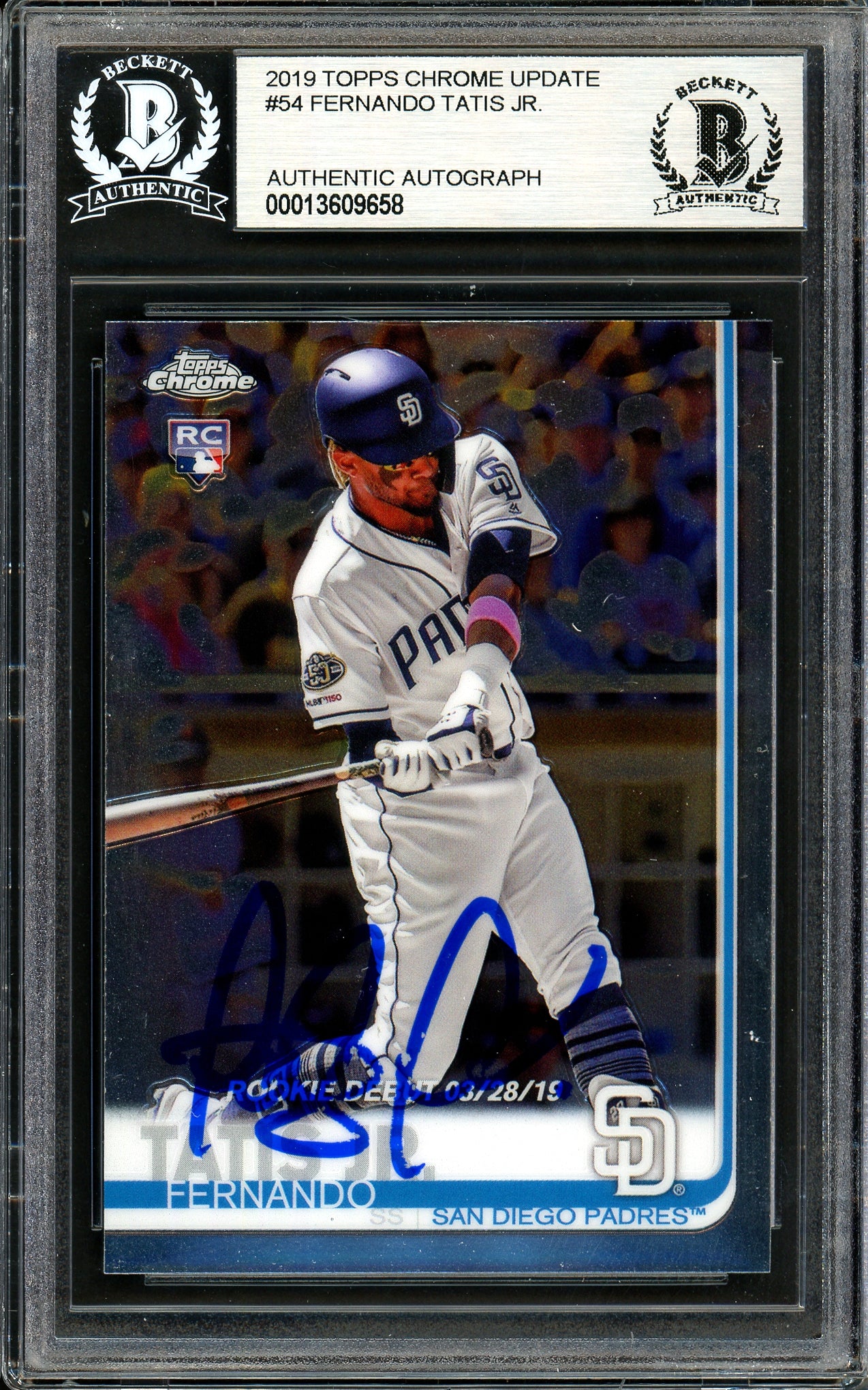 Fernando Tatis Jr. Autographed 2019 Topps Chrome Update Rookie Card #54 San Diego Padres Beckett BAS #13609658