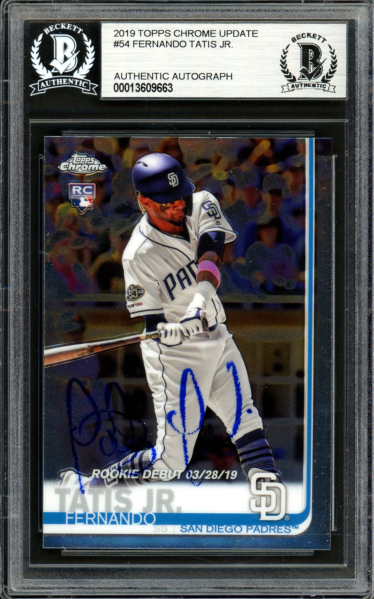 Fernando Tatis Jr. Autographed 2019 Topps Chrome Update Rookie Card #54 San Diego Padres (Bubbling) Beckett BAS #13609663