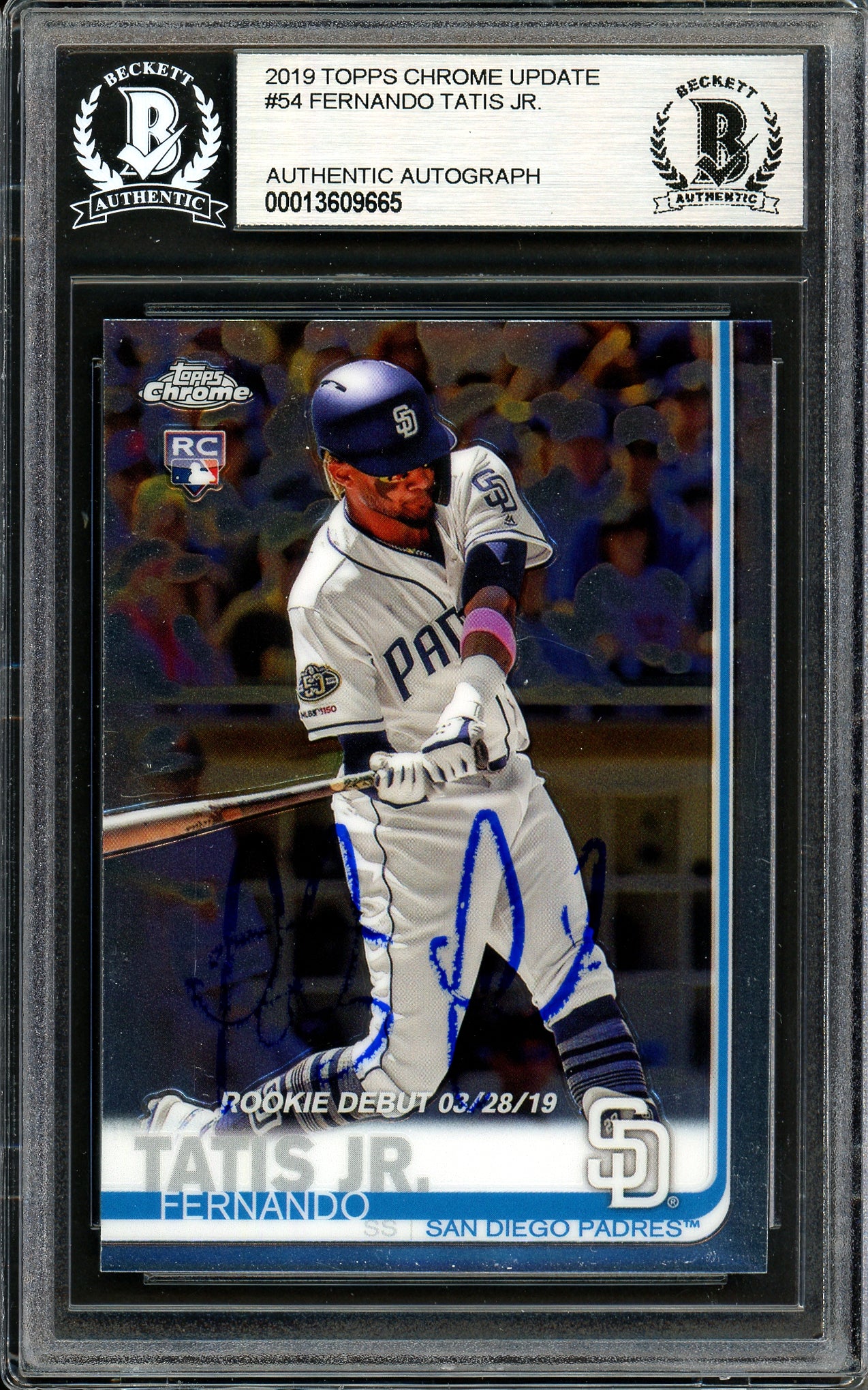Fernando Tatis Jr. Autographed 2019 Topps Chrome Update Rookie Card #54 San Diego Padres (Bubbling) Beckett BAS #13609665