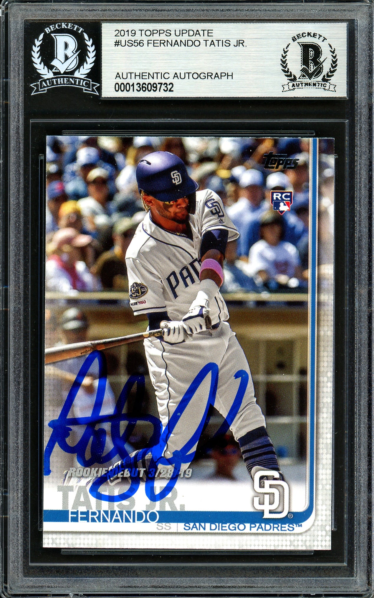 Fernando Tatis Jr. Autographed 2019 Topps Update Rookie Card #US56 San Diego Padres Beckett BAS #13609732