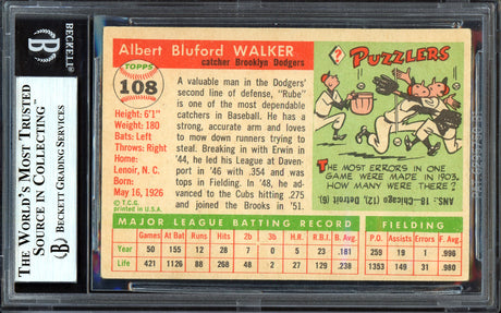 Al "Rube" Walker Autographed 1955 Topps Card #108 Brooklyn Dodgers Beckett BAS #13610047