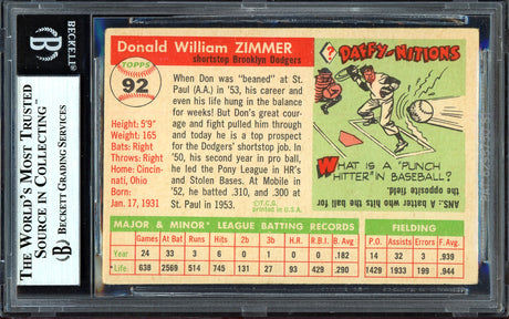 Don Zimmer Autographed 1955 Topps Rookie Card #92 Brooklyn Dodgers Beckett BAS #13610050