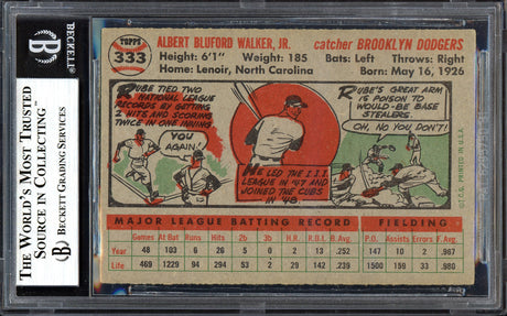 Al "Rube" Walker Autographed 1956 Topps Card #333 Brooklyn Dodgers Beckett BAS #13610257