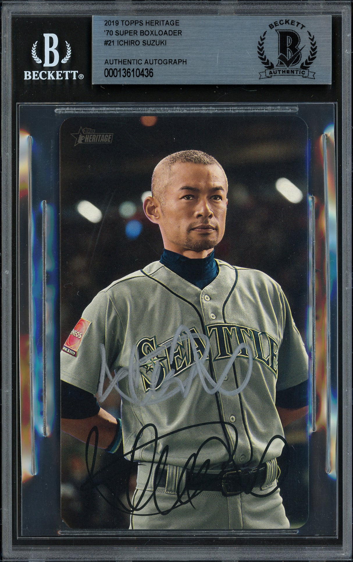 Ichiro Suzuki Autographed 2019 Heritage High Number Box Topper 3x5 Card #21 Seattle Mariners Beckett BAS #13610436