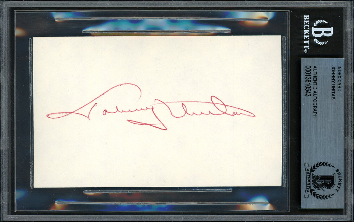 Johnny Unitas Autographed 3x5 Index Card Baltimore Colts Beckett BAS #13610543