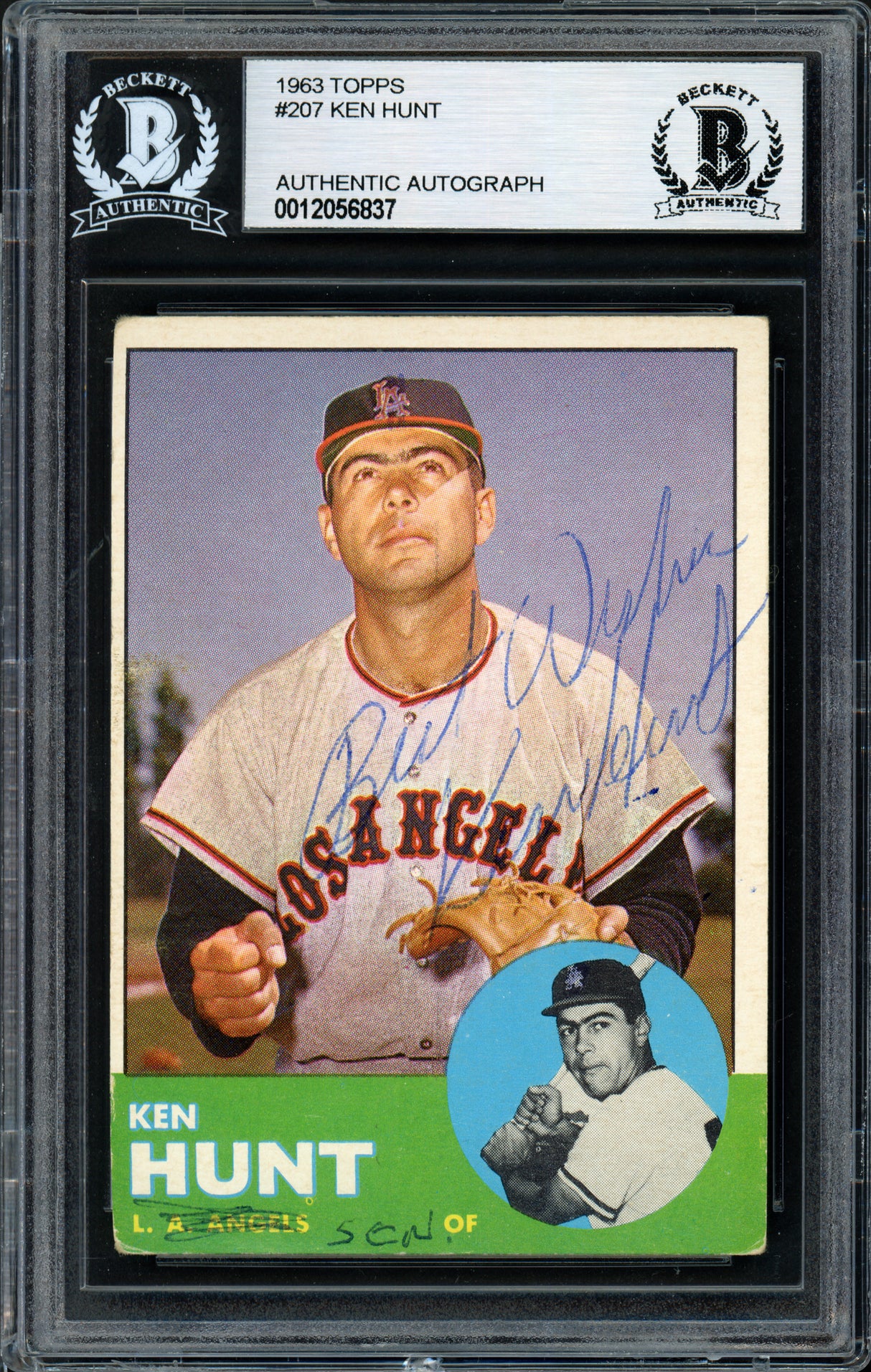 Ken Hunt Autographed 1963 Topps Card #207 Los Angeles Angels "Best Wishes" Beckett BAS #12056837