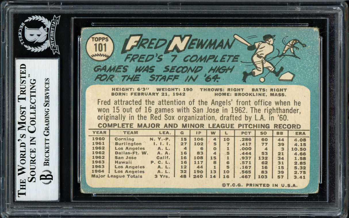 Fred Newman Autographed 1965 Topps Card #101 Los Angeles Angels Beckett BAS #12056930