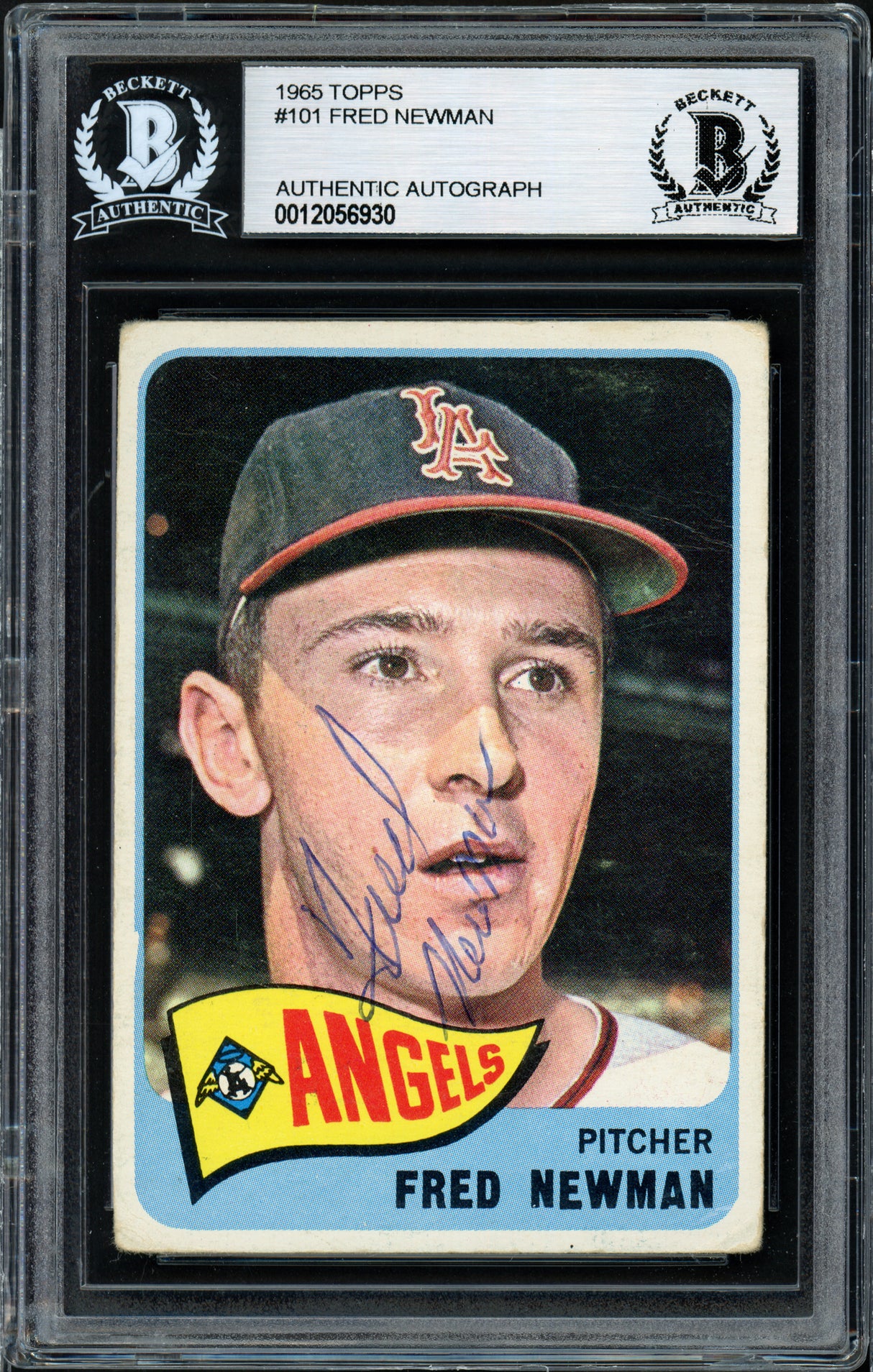 Fred Newman Autographed 1965 Topps Card #101 Los Angeles Angels Beckett BAS #12056930