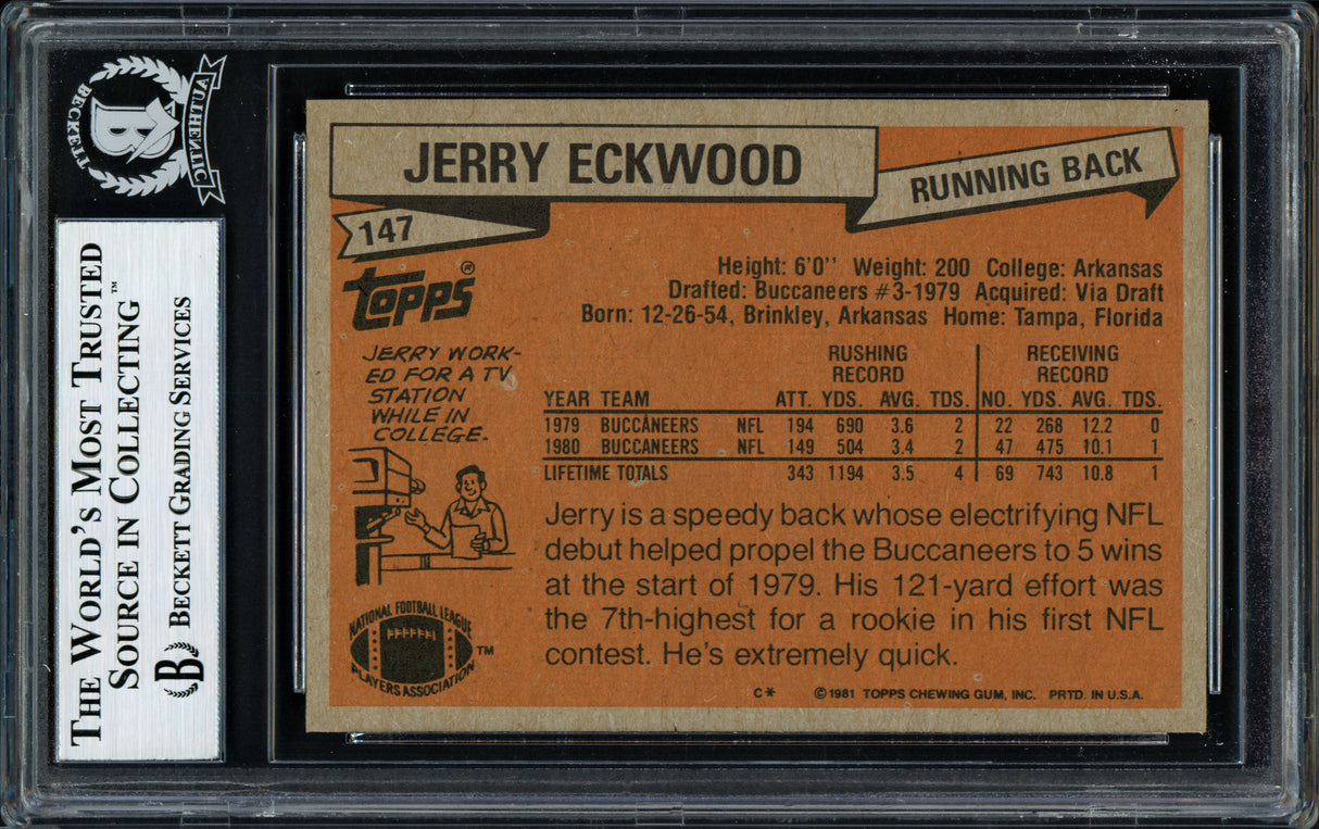Jerry Eckwood Autographed 1981 Topps Card #147 Tampa Bay Buccaneers Beckett BAS #12058720