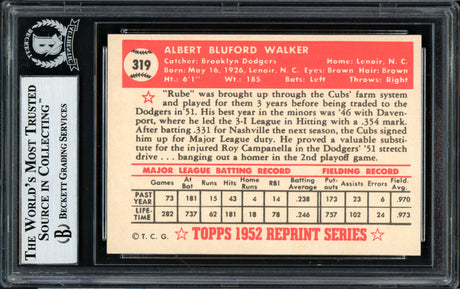Al "Rube" Walker Autographed 1983 1952 Topps Reprint Card #319 Brooklyn Dodgers Beckett BAS #12058762
