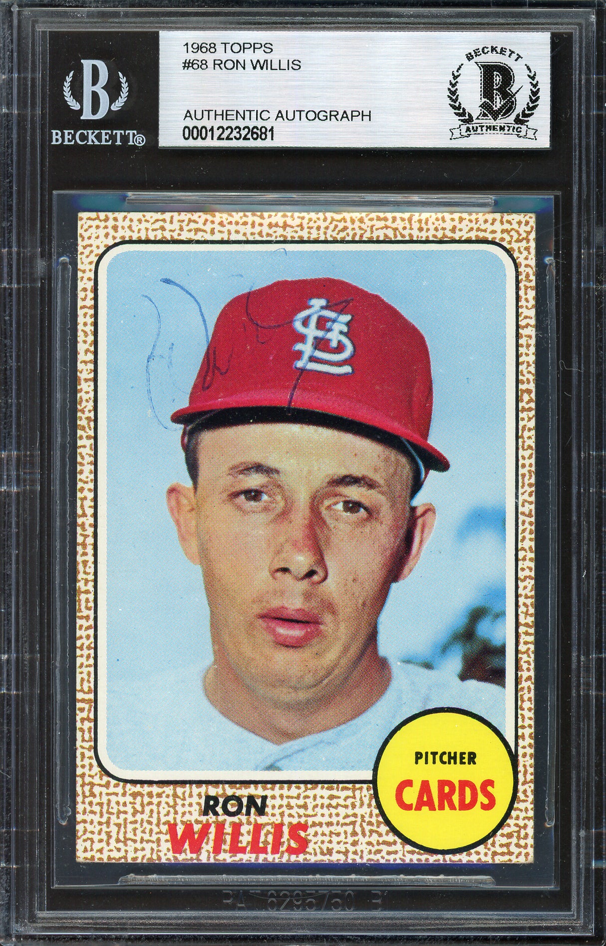 Ron Willis Autographed 1968 Topps Card #68 St. Louis Cardinals Beckett BAS #12232681