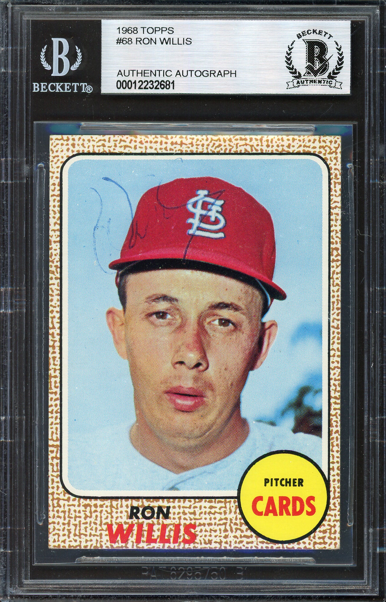 Ron Willis Autographed 1968 Topps Card #68 St. Louis Cardinals Beckett BAS #12232681