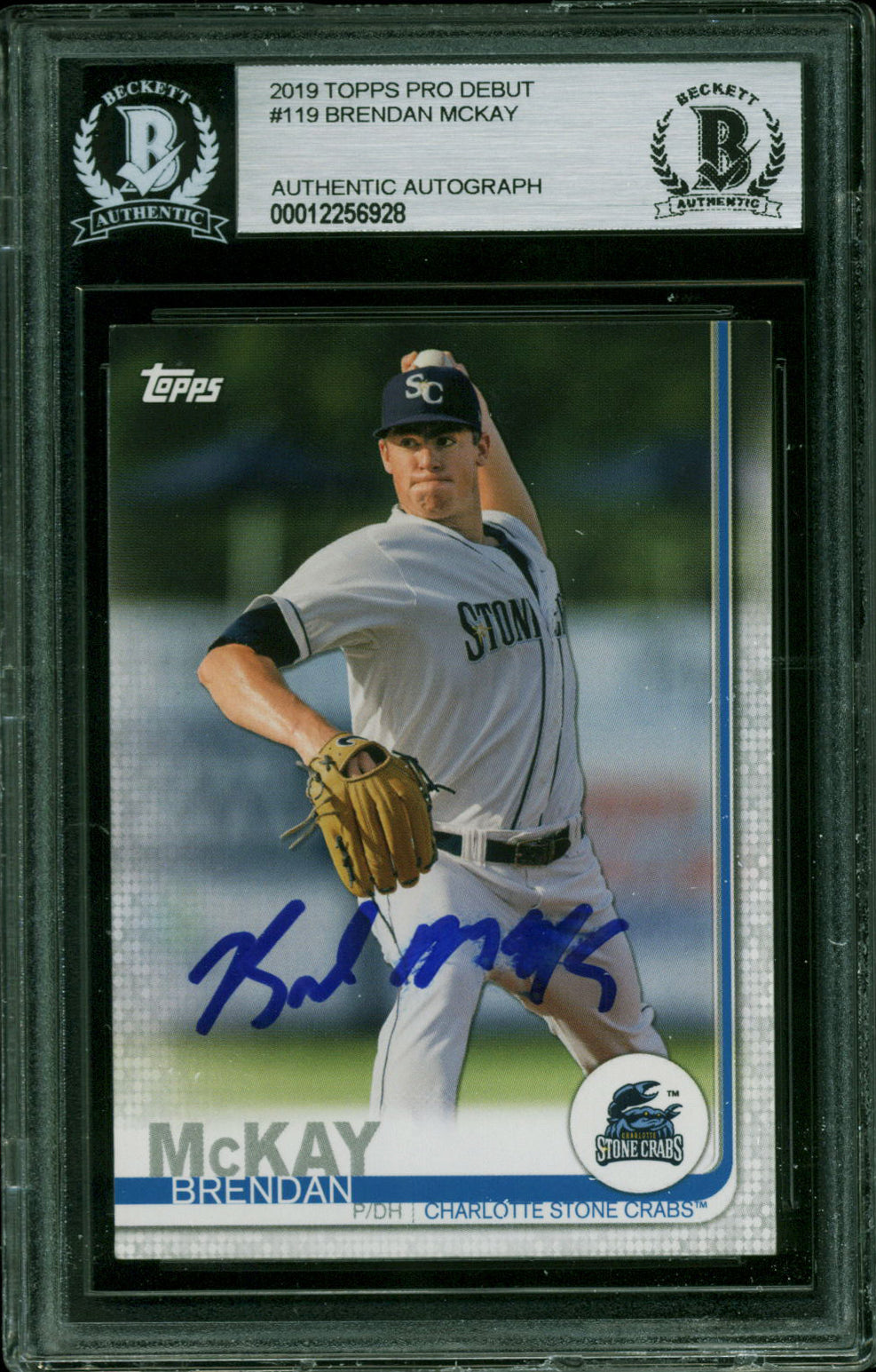 Rays Brendan McKay Signed 2019 Topps Pro Debut #119 RC Card BAS Slabbed 12256928