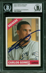Brewers Carlos Gomez Authentic Signed 2015 Topps Heritage #482 Card BAS Slabbed