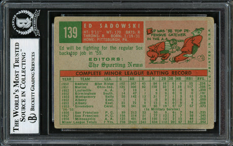 Ed Sadowski Autographed 1959 Topps Rookie Card #139 Boston Red Sox "Best Wishes" Beckett BAS #12305950