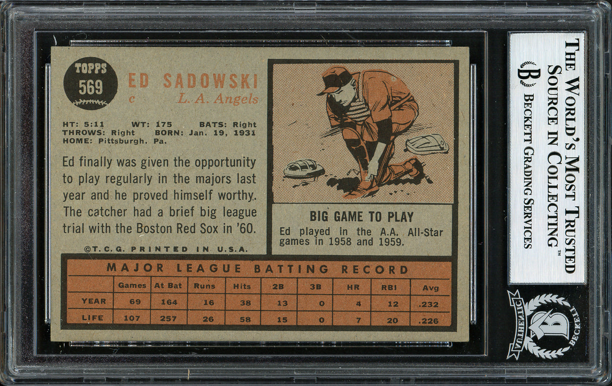 Ed Sadowski Autographed 1962 Topps Card #569 Los Angeles Angels High Number Beckett BAS #12306052