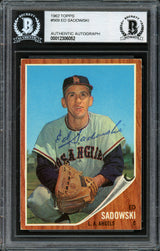Ed Sadowski Autographed 1962 Topps Card #569 Los Angeles Angels High Number Beckett BAS #12306052