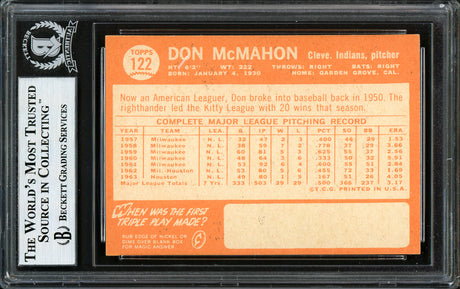 Don McMahon Autographed 1964 Topps Card #122 Cleveland Indians Beckett BAS #12306060